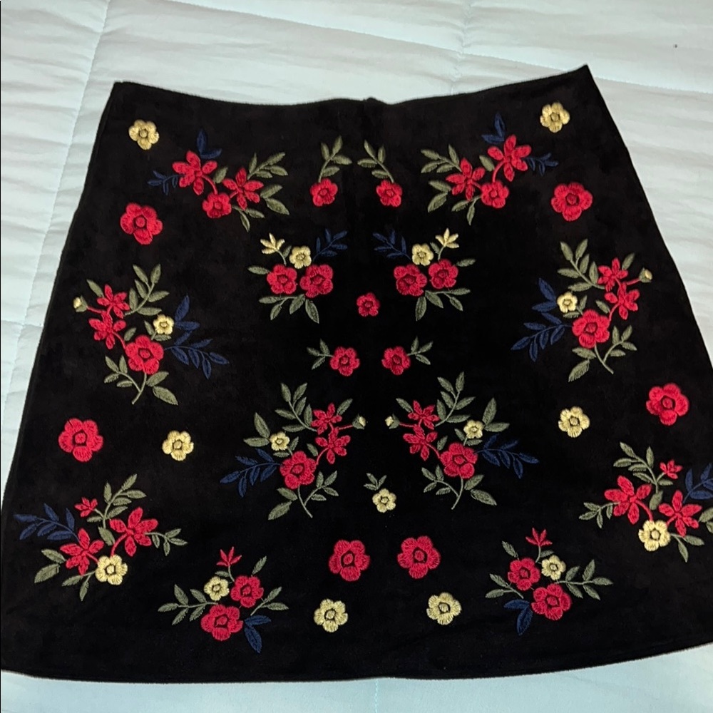 Floral Embroidered Black Skirt
